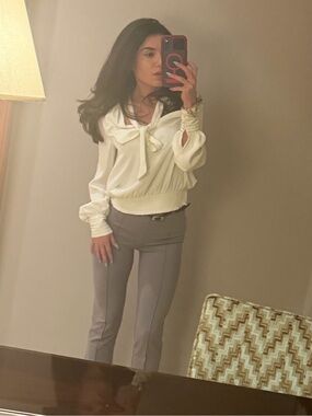 Low Rise Flared Trousers in Grey- OhPolly